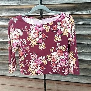 NWT Try This crop top size large floral burgundy